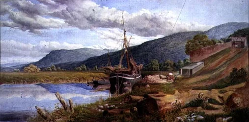 Landskap med en lekter lossing